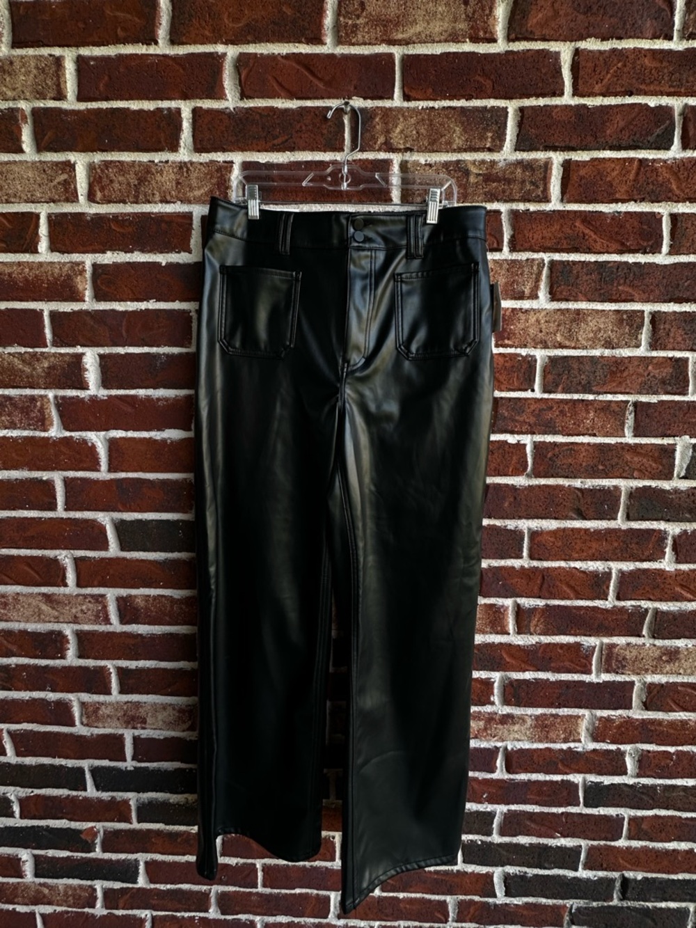 High Waist Faux Leather Wide Leg Pants - Black